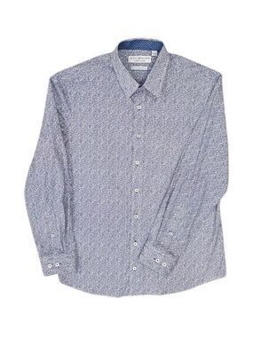 NICK GRAHAM Men’s Blue/White Micro Paisley Print Shirt